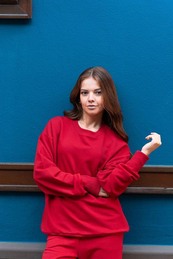 Kadın Oversize 3 İplik Şardonlu Sweatshirt - Image 1