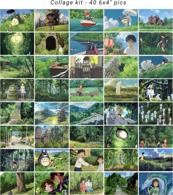 Bexdore Studio Ghibli Yeşil Estetik Kolaj Seti 40 Adet 15×10 cm Anime Poster Seti Kuşe Kağıt 350 gr - Image 1