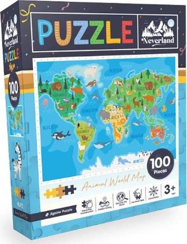 Neverland Hayvan Dünya Haritası 100 Parça Puzzle NL412 - Image 1