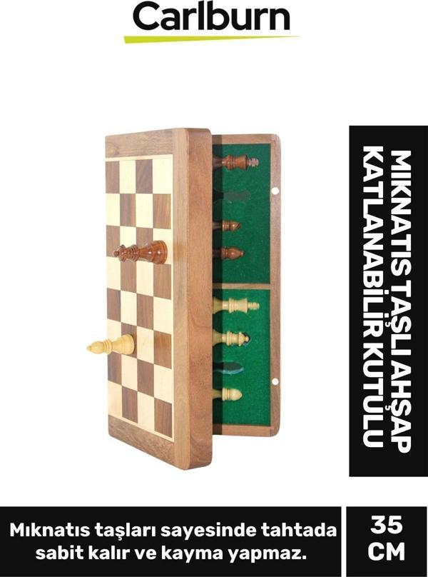 Özel Üretim Dekoratif Zeka Strateji Mıknatıs Taşlı Ahşap Katlanabilir Kutulu Satranç Oyunu 35 Cm - Image 1