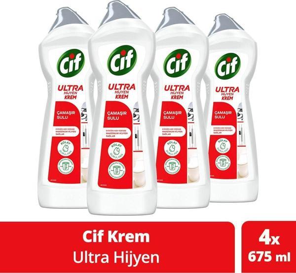 Cif Krem Yüzey Temizleyici Çamaşır Suyu Katkılı Ultra Hijyen 675 Ml 4 Adet - Image 1