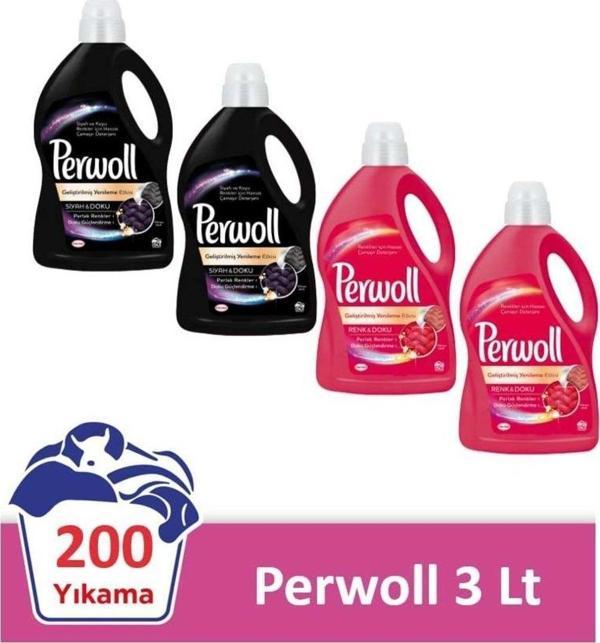 Perwoll Hassas Bakım Sıvı Çamaşır Deterjanı 4X3L (200 Yıkama) 2 Siyah+2 Renkli Giysiler İçin Yenileme&Onarım - Image 1