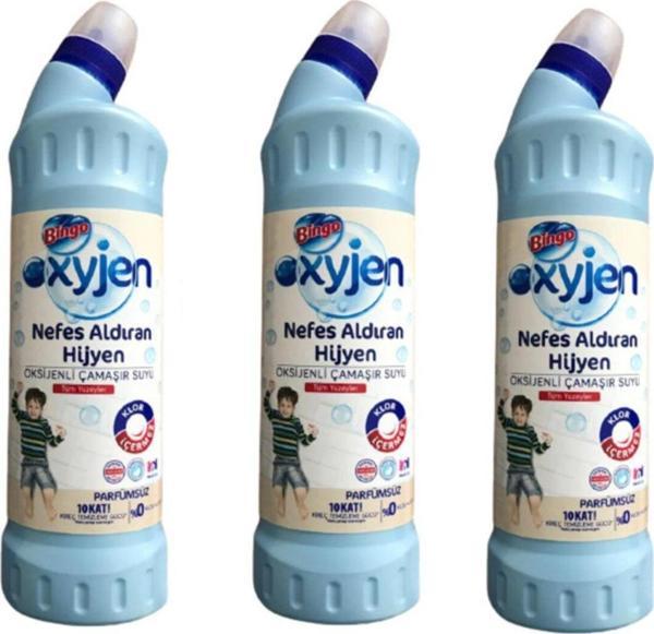Bingo Oksijen Nefes Aldıran Hijyen Çamaşır Suyu 750 Ml Ekonomi Paketi 3Lü Parfümsüz - Image 1