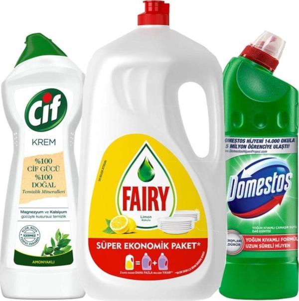 Fairy Sıvı Bulaşık Deterjanı 2600Ml + Domestos Çamaşır Suyu 750Ml + Cif Krem 750Ml - Image 1