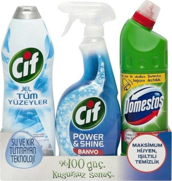 Domestos Hijyen Seti Cif Power Shine Sprey 750 Ml + 810 Ml + Cif Jel Tüm Yüzeyler 750 Ml - Image 1