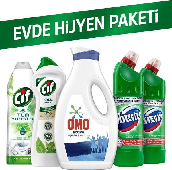 Cif Evde Temizlik Paketi Krem Amonyak750 Ml+Domestos 750Ml+D2+ Jel 750 Ml+Omo Sıvı Active 1690Ml - Image 1