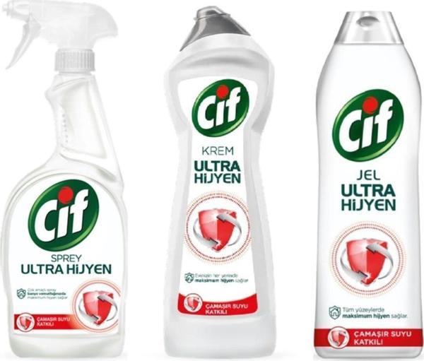 Cif Tüm Yüzeyler Ultra Hijyen Jel 750Ml + Krem Ultra Hijyen 675Ml + Sprey Ultra Hijyen 750Ml - Image 1