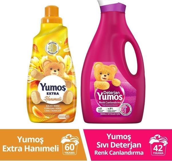 Yumoş Extra Hanımeli Konsantre Yumuşatıcı 1440 Ml Renkli Giysiler Için Deterjan 2520 Ml - Image 1