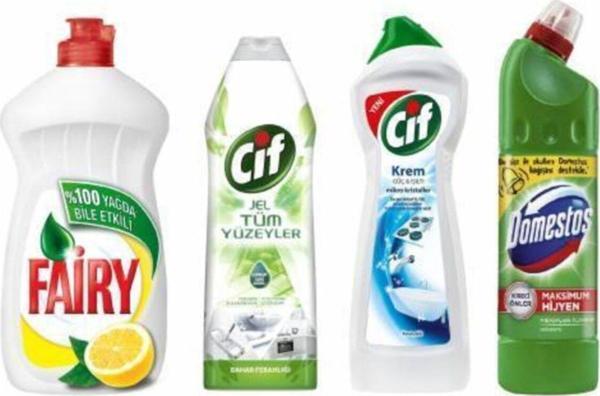 Cif Fairy Sıvı Bulaşık Deterjanı Limonl 1350 Ml  Domestos 750 Ml Amonyak 750 Gr  Tüm Yüzeyler 750 Gr - Image 1