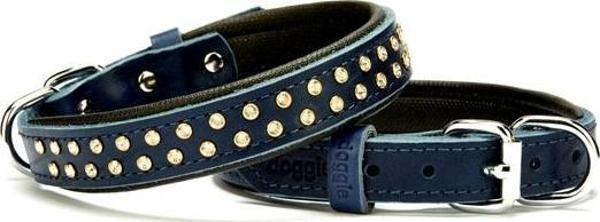 Doggie Konforlu Deri Swarovski Kristal Taşlı Köpek Boyun Tasması 2 x 28-34 cm Mavi - Image 1