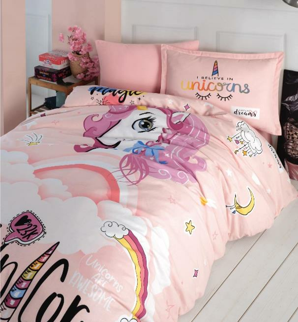 Clasy Pink Dreams Ranforce Tek Kişilik Pudra Nevresim Takımı - Image 1