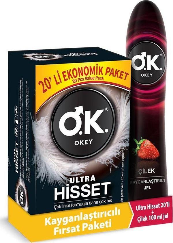 Okey Ultra Hisset 20'Li Prezervatif & Çilek Kayganlaştırıcı Jel 100 Ml Set - Image 1