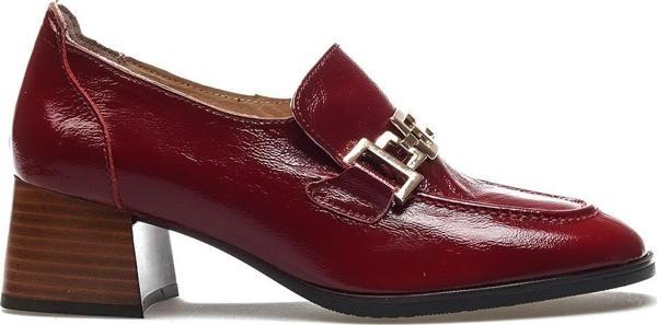 Mammamia Kadın Hakiki Deri Toka Detaylı Topuklu Günlük Ayakkabı (36-40) 24k D24ka-40 Z Bordo Kırışık Rugan - Image 1