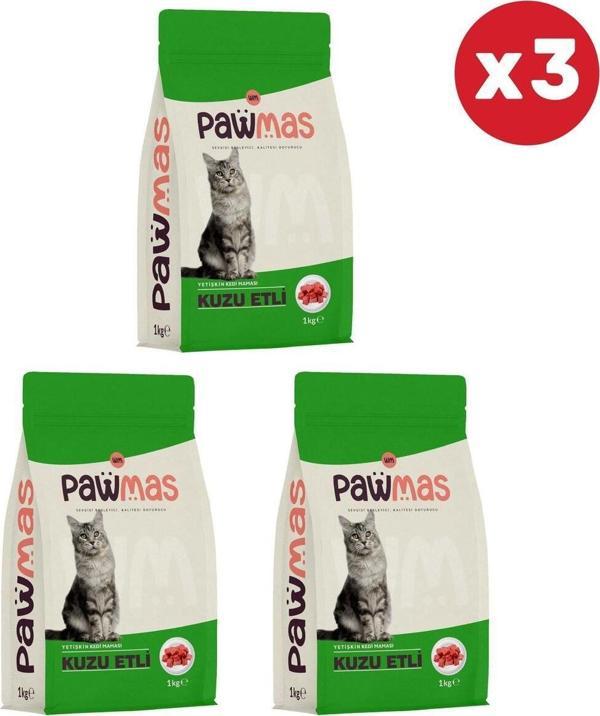 Pawmas Kuzu Etli Yetişkin Kedi Maması 1 Kg X 3 Adet - Image 1