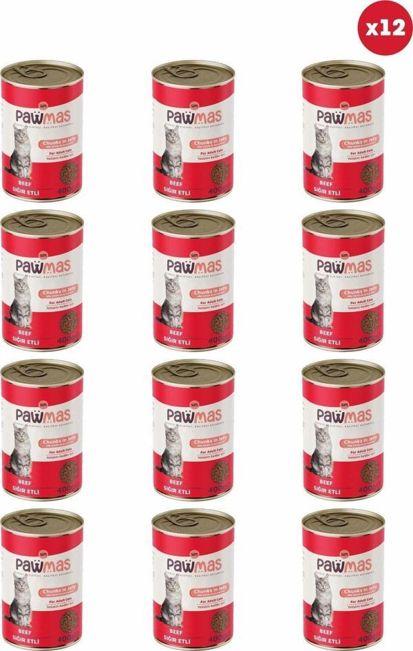 Pawmas Sığır Etli Yetişkin Kedi Konservesi 400 Gr X 12 Adet - Image 1
