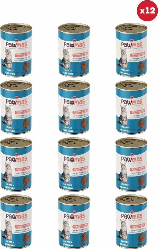 Pawmas Somonlu Kısırlaştırılmış Yetişkin Kedi Konservesi 400 Gr X 12 Adet - Image 1