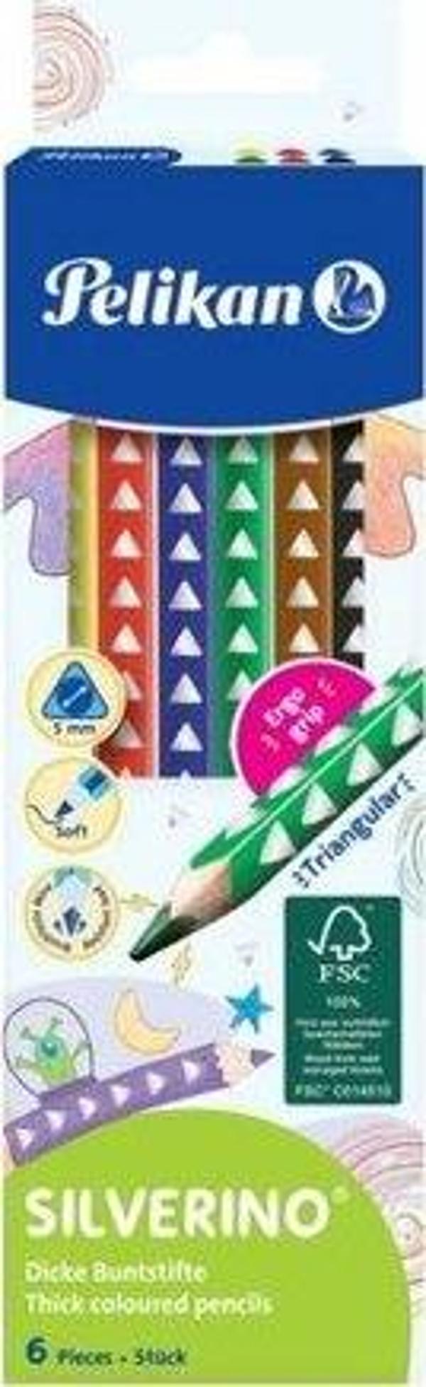 Pelikan Silverino Jumbo Üçgen Kuru Boya Kalemi 6lı Kutu - Image 1