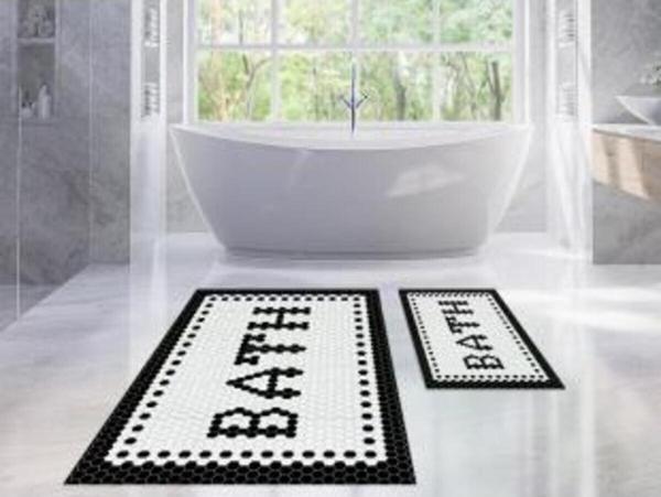 Aden Bath Petek Desenli Dot Taban 2'Li Banyo Paspas Takımı 60x100 cm - Image 1