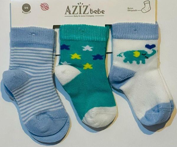 Aziz Bebe Erkek Bebek Mavi Dikişsiz 3Lü Çorap 24-36 Ay C35528 - Image 1