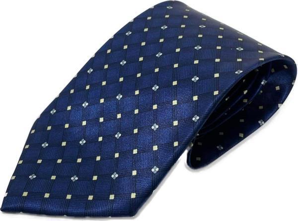 El Yapımı Desenli Lacivert İpek Kravat K04 - Image 1