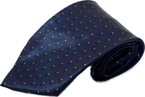 El Yapımı Desenli Lacivert İpek Kravat K22 - Image 1