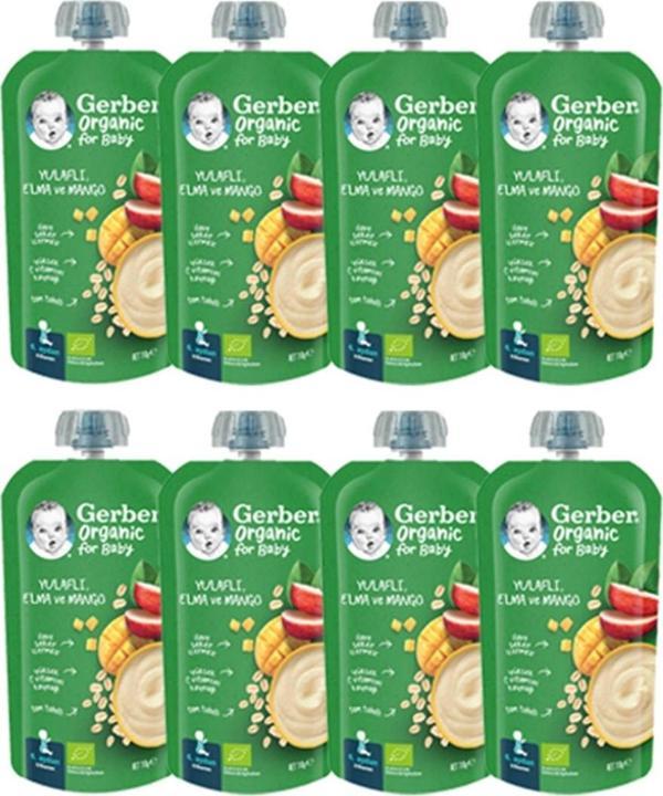 Gerber Organik Yulaflı Elma ve Mango Püresi 110g  x 8  Adet - Image 1