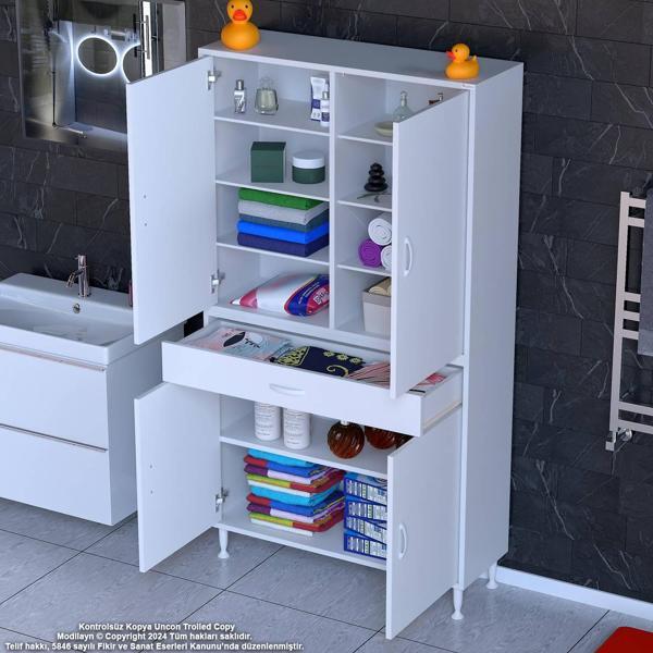Modilayn YENİ AFRA 100 x 173 x 32,5 cm 1 Çekmece 4 Kapak 7 Raf 10 Bölme Çok Amaçlı Banyo & Mutfak Do - Image 1