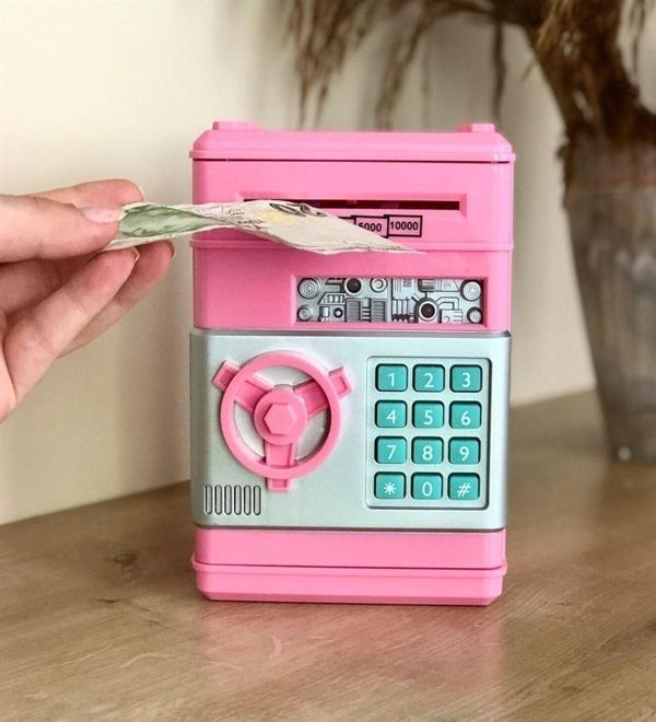 Atm Tasarımlı Para Kasası Kumbara Şifreli Pembe Atm Kasa Para Yutan Kumbara Şifreli Pembe - Image 1