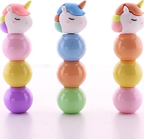 Çocuklar Için Eğlenceli Renkli 3 Adet 9 Kalemli Unicorn Tasarımlı Fosforlu Kalem Set - Image 1