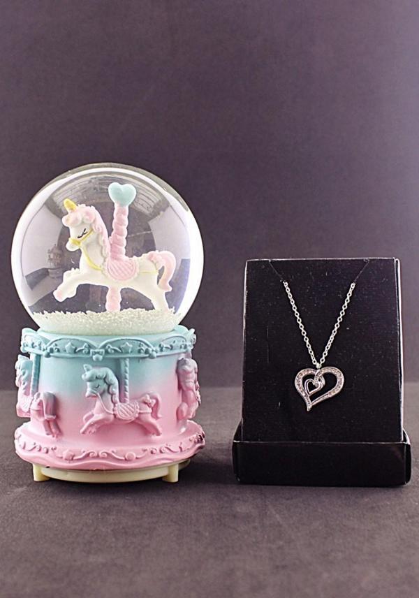 Home Dekor Hediye Sevgiliye Hediye Unicorn Orta Boy Kar Küresi Işıklı Müzikli 12CM ve Zirkon Taş Kol - Image 1