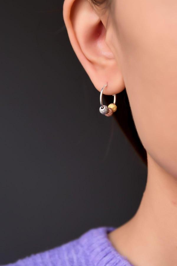 925 Ayar Gümüş Üç Renk Dorika Toplu Halka Küpe - Image 1