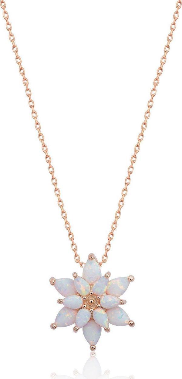 925 Ayar Beyaz Opal Taşlı Gümüş Lotus Kolye - Image 1
