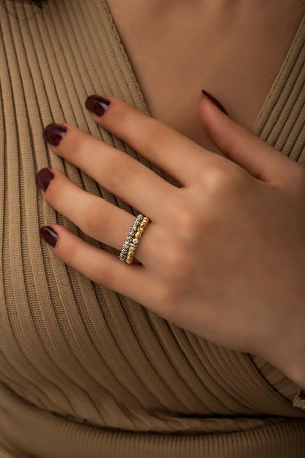 925 Ayar İki Sıra Ayarlanabilir Dorica Toplu Gümüş Yüzük - Image 1