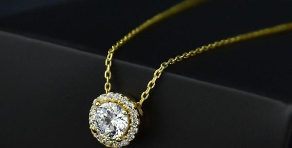 925 Ayar Gümüş Altın Kaplama Tek Taş Kadın Kolye - Image 1