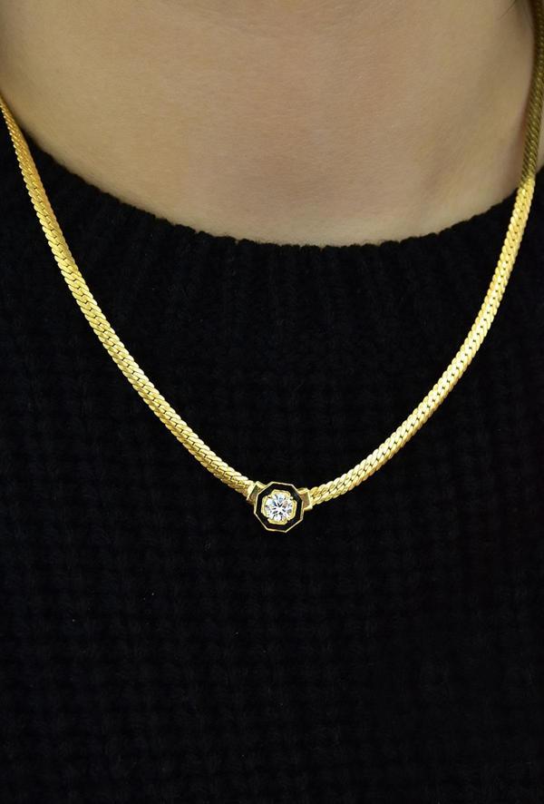 925 Ayar Gümüş Altın Kaplama Yassı Zincir Kolye - Image 1