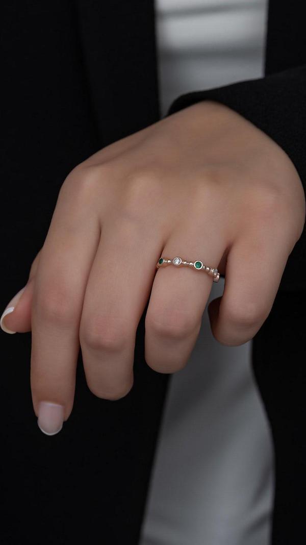 Gümüş Prenses Yüzük. Renkli Taşlı Ayarlanabilir Ölçü. Rose Gold Kaplama 925 Ayar Gümüş - Image 1