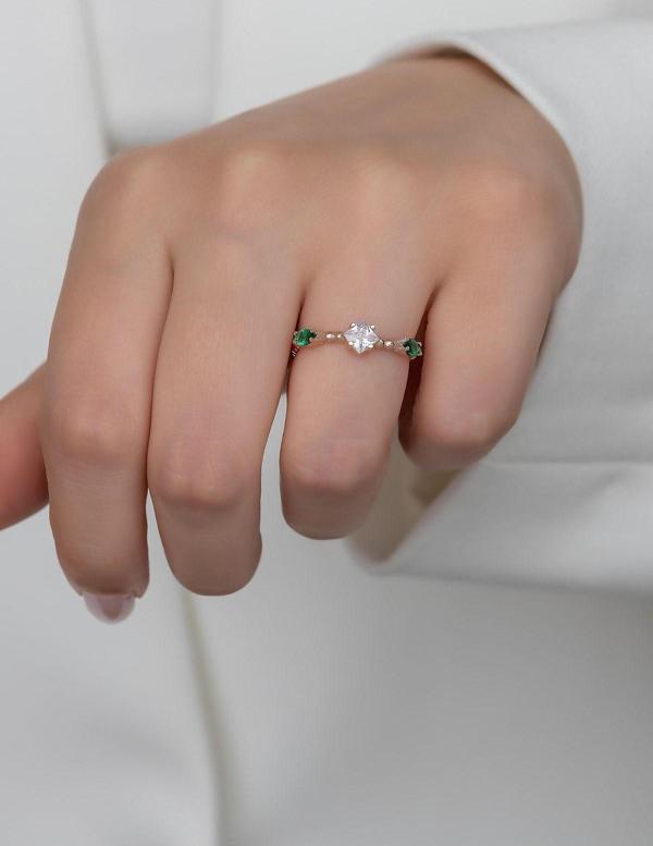 Gümüş Prenses Yüzük. Renkli Taşlı Ayarlanabilir Ölçü. Rose Gold Kaplama 925 Ayar Gümüş - Image 1