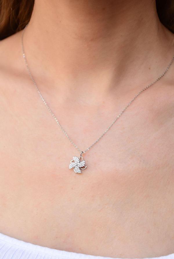 925 Ayar Gümüş Rodyum Kaplama Rüzgar Gülü Kolye - Image 1