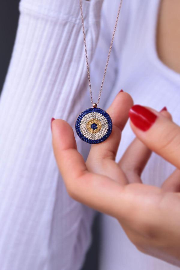 925 Ayar Gümüş Rose Kaplama Nazar Kolye - Image 1