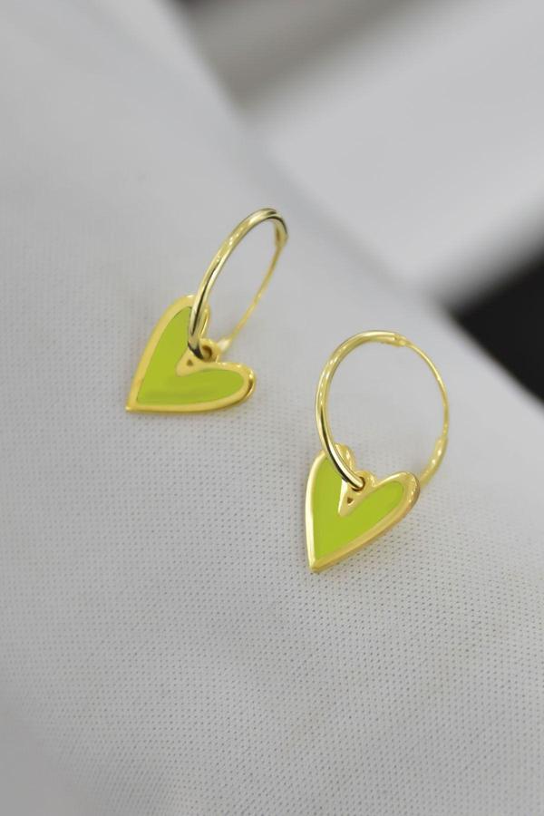 925 Ayar Gümüş Altın Kaplama Sarı Mineli Kalp Halka Küpe - Image 1