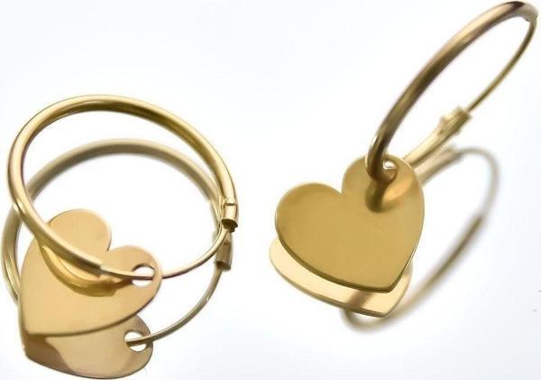 925 Ayar Gümüş Gold Kaplama Plaka Kalp Figürlü Halka Küpe - Image 1