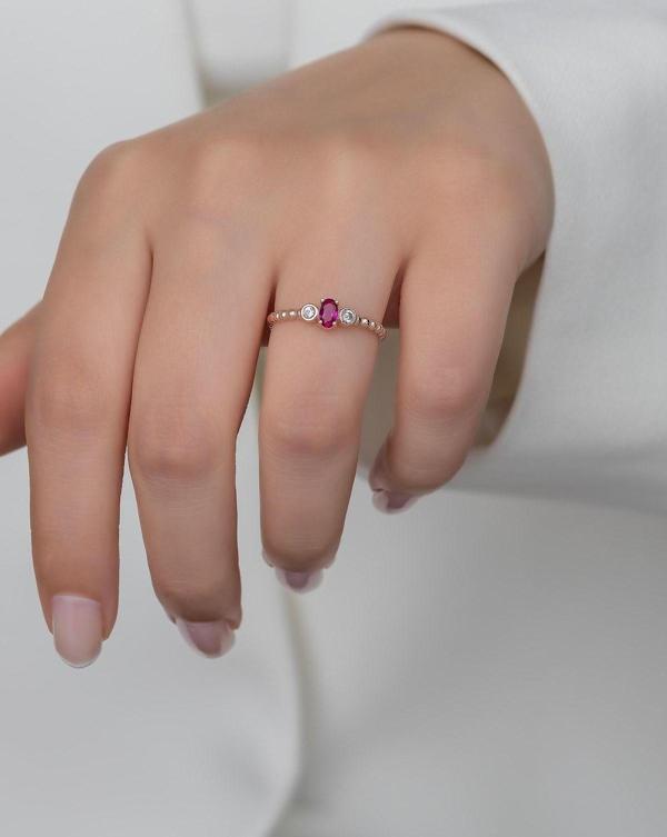Gümüş Prenses Yüzük. Renkli Taşlı Ayarlanabilir Ölçü. Rose Gold Kaplama 925 Ayar Gümüş - Image 1