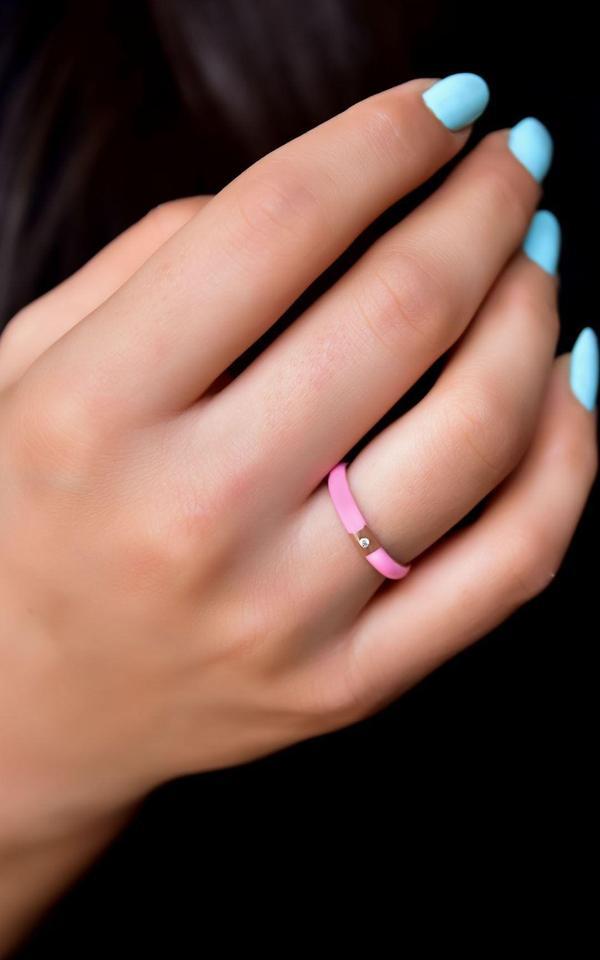 925 Ayar Gümüş Gold Kaplama Ayarlanabilir Zirkon Tektaş Pembe Mineli Yüzük - Image 1