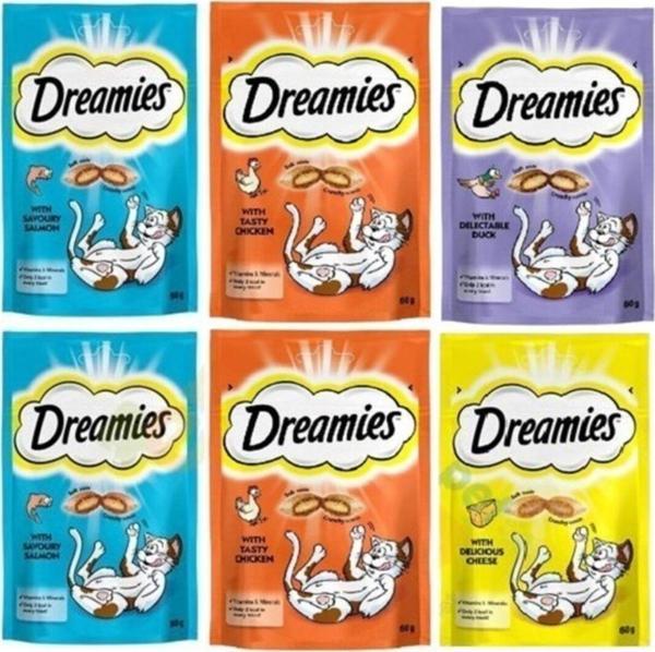 Dreamies Kedi Ödül Maması Karışık Somonlu, Tavuklu, Ördekli, Peynirli 6'Lı Paket 360Gr - Image 1