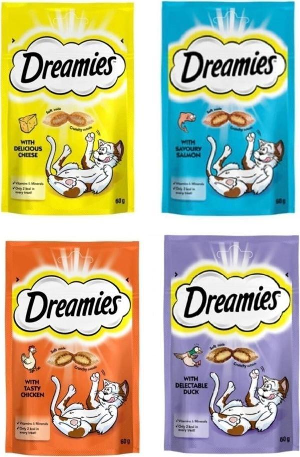 Dreamies Peynirli-Somonlu-Ördek Etli-Tavuk Etli Kedi Ödülü 60 Gr * 4 Adet - Image 1