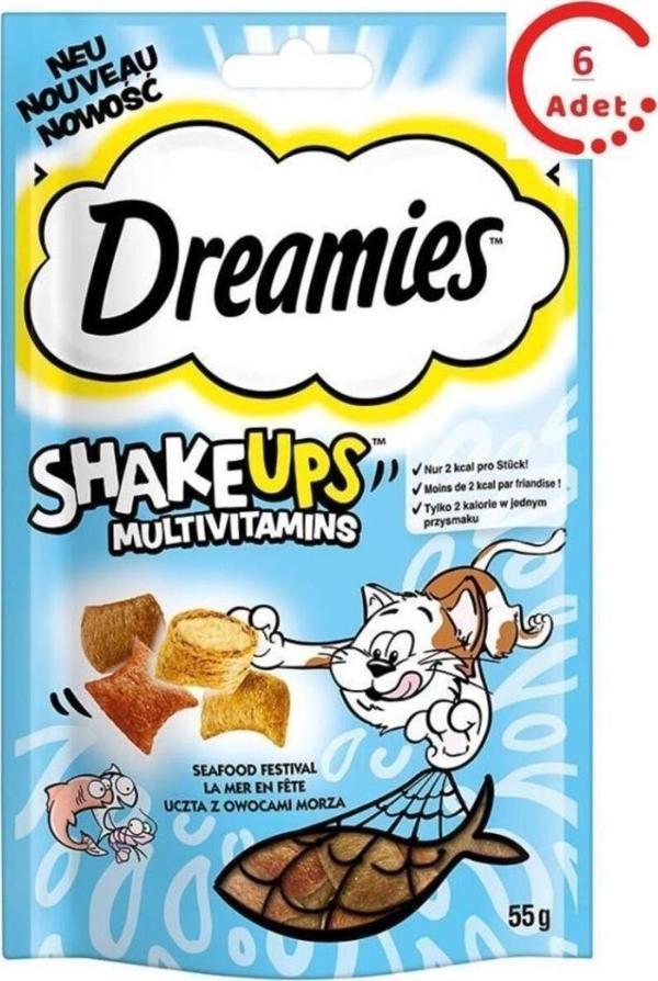 Dreamies Shakeups Multivitaminli Deniz Ürünleri Kedi Ödül Maması 55 Gr X 6 Adet - Image 1