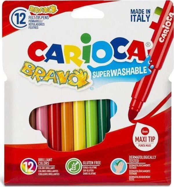 Carioca Bravo Süper Yıkanabilir 12li Kalın Uçlu Keçeli Boya Kalemi - Image 1