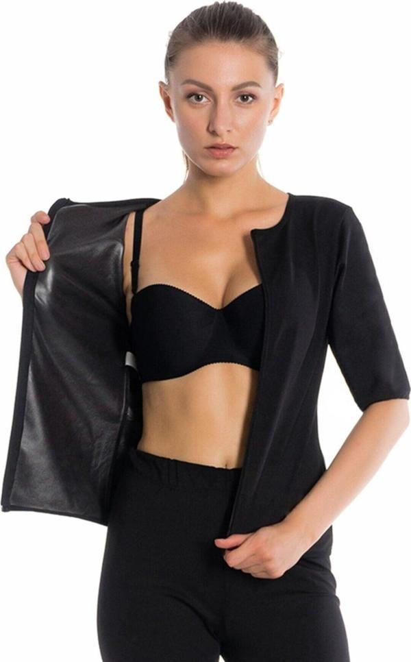 Slipt Sauna Termal Terleten Yarım Kollu Fermuarlı Üst Tayt Takım Zayıflama Incelme Yağ Yakma Takım - Image 1