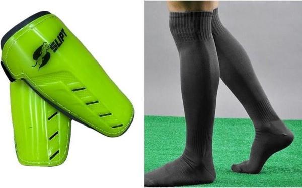 Slipt Çift Cırtlı 2 Adet Futbol Tekmeliği + 2 Adet Futbolcu Tozluk Futbol Maç Set Çorap Ve Tekmelik - Lacivert - M - Image 1