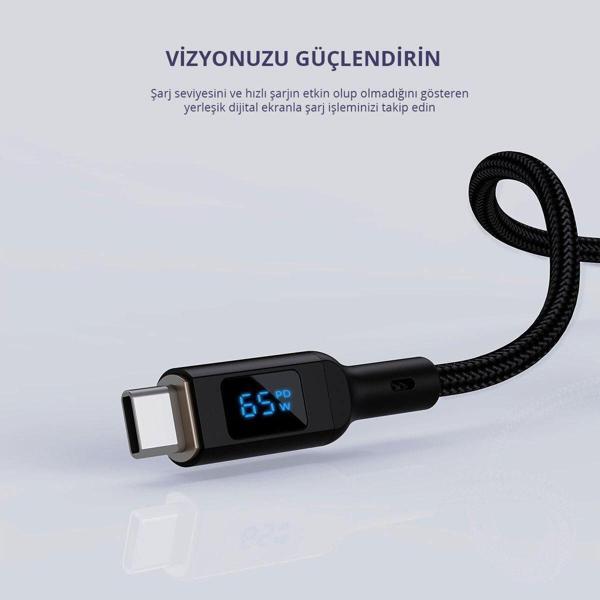 CB-MCC102-BK 100W Naylon Örgülü 5A 480Mbps Type-C Type-C LCD Ekranlı Kablo 1.8M Uyumlu - Image 1